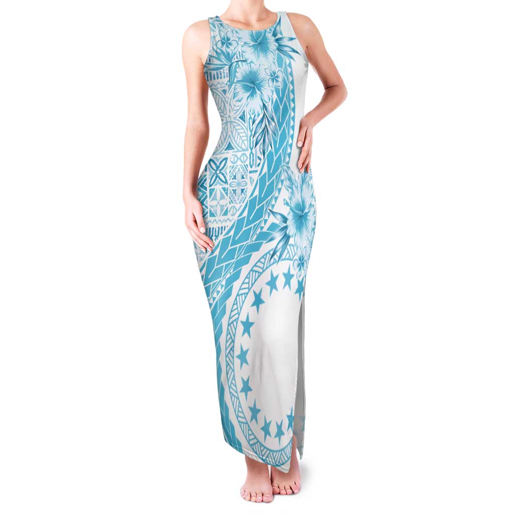 Kia Orana Cook Islands Tank Maxi Dress Tiare and Stars - Turquoise LT7 Women Turquoise - Polynesian Pride