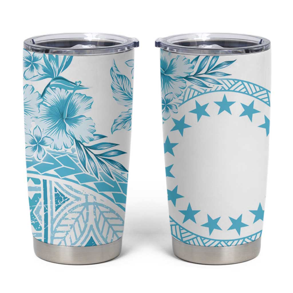 Kia Orana Cook Islands Tumbler Cup Tiare & Stars - Turquoise LT7 Turquoise - Polynesian Pride
