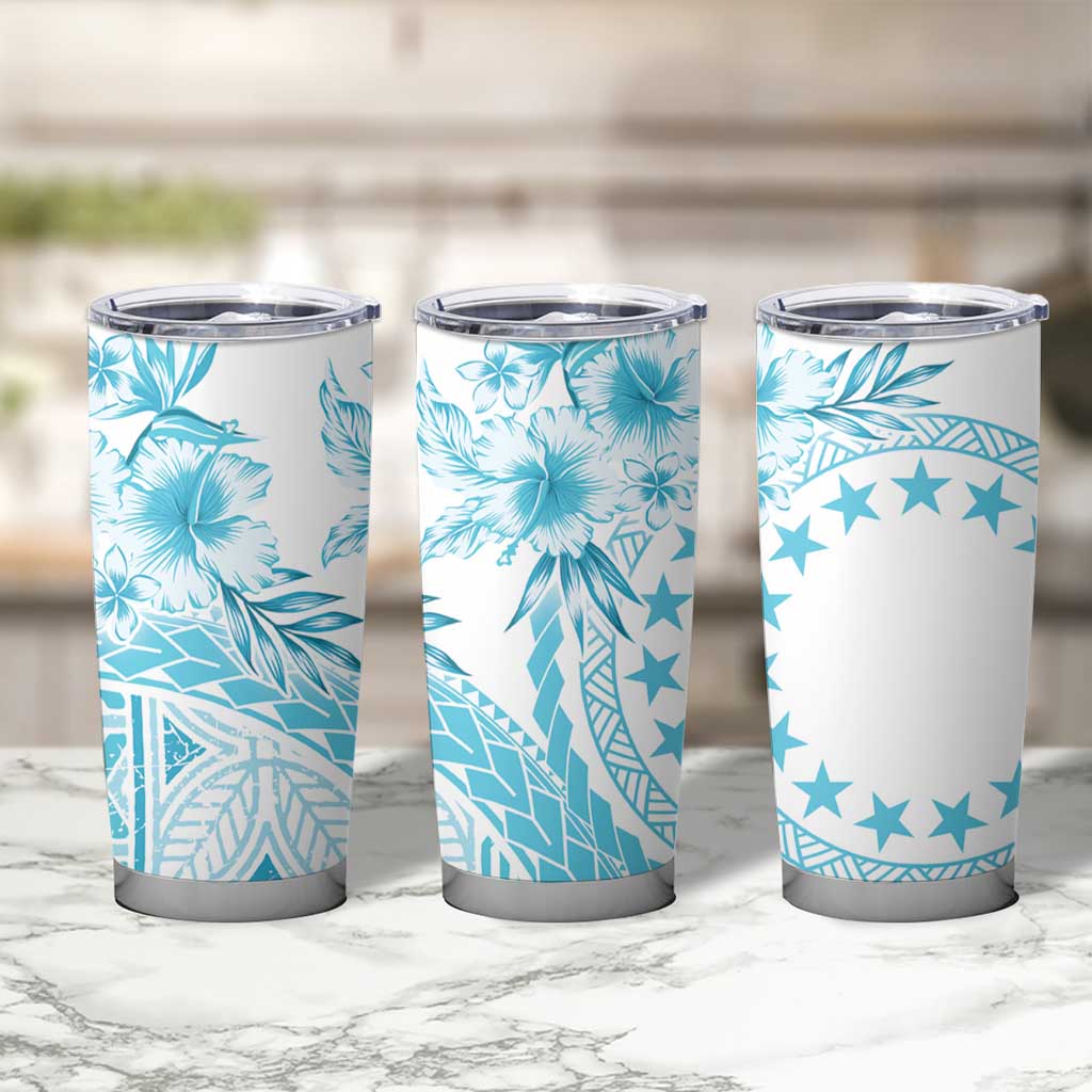 Kia Orana Cook Islands Tumbler Cup Tiare & Stars - Turquoise LT7 - Polynesian Pride