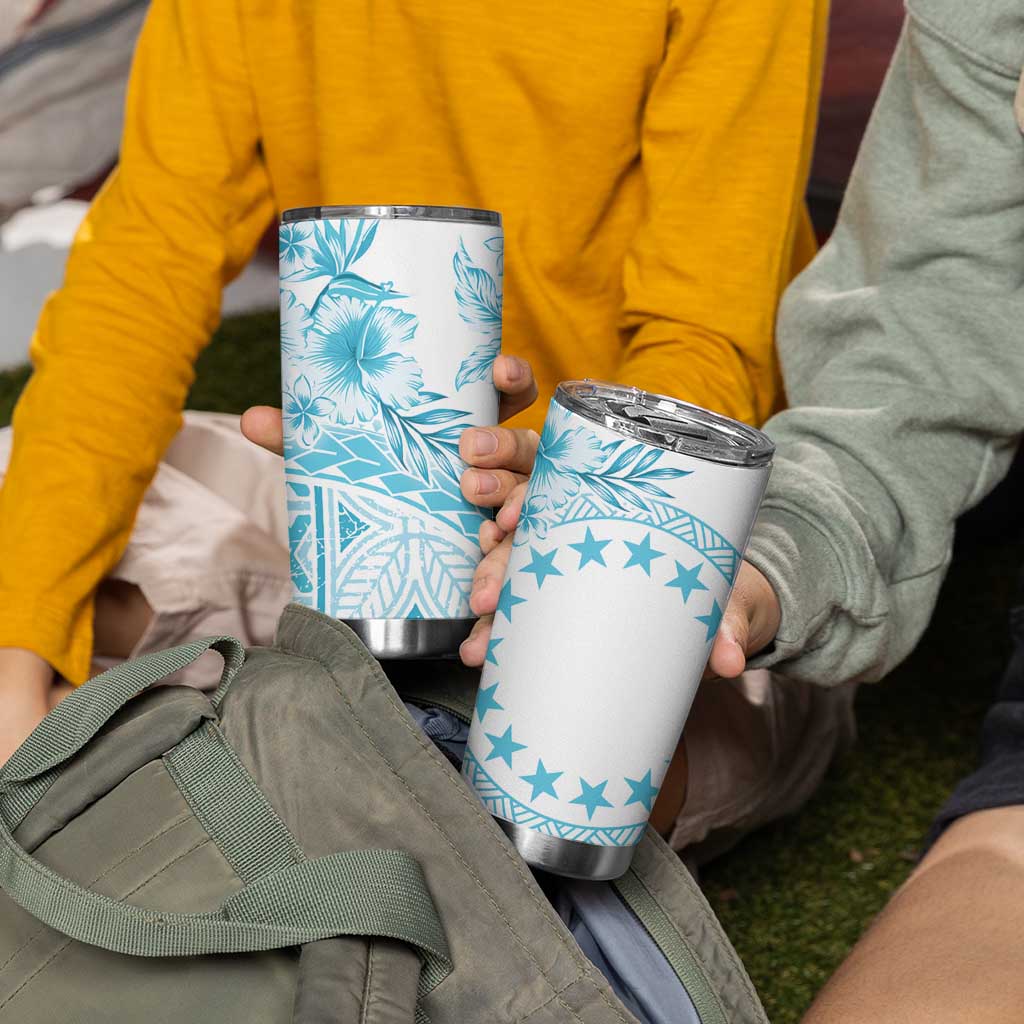 Kia Orana Cook Islands Tumbler Cup Tiare & Stars - Turquoise LT7 - Polynesian Pride