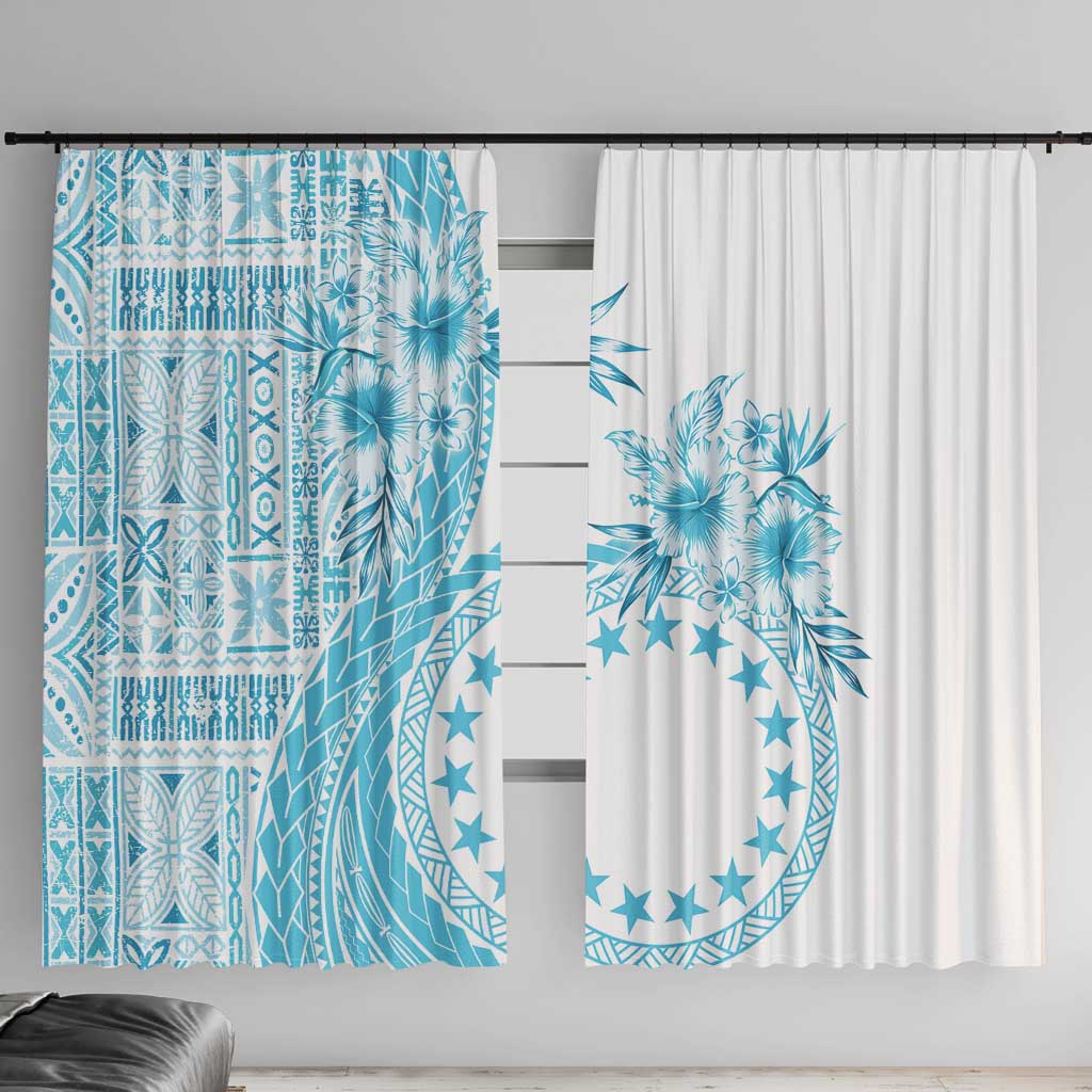 Kia Orana Cook Islands Window Curtain Tiare and Stars - Turquoise LT7 With Hooks Turquoise - Polynesian Pride