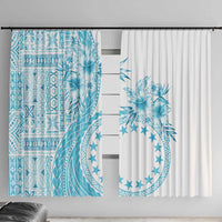 Kia Orana Cook Islands Window Curtain Tiare and Stars - Turquoise LT7 With Hooks Turquoise - Polynesian Pride