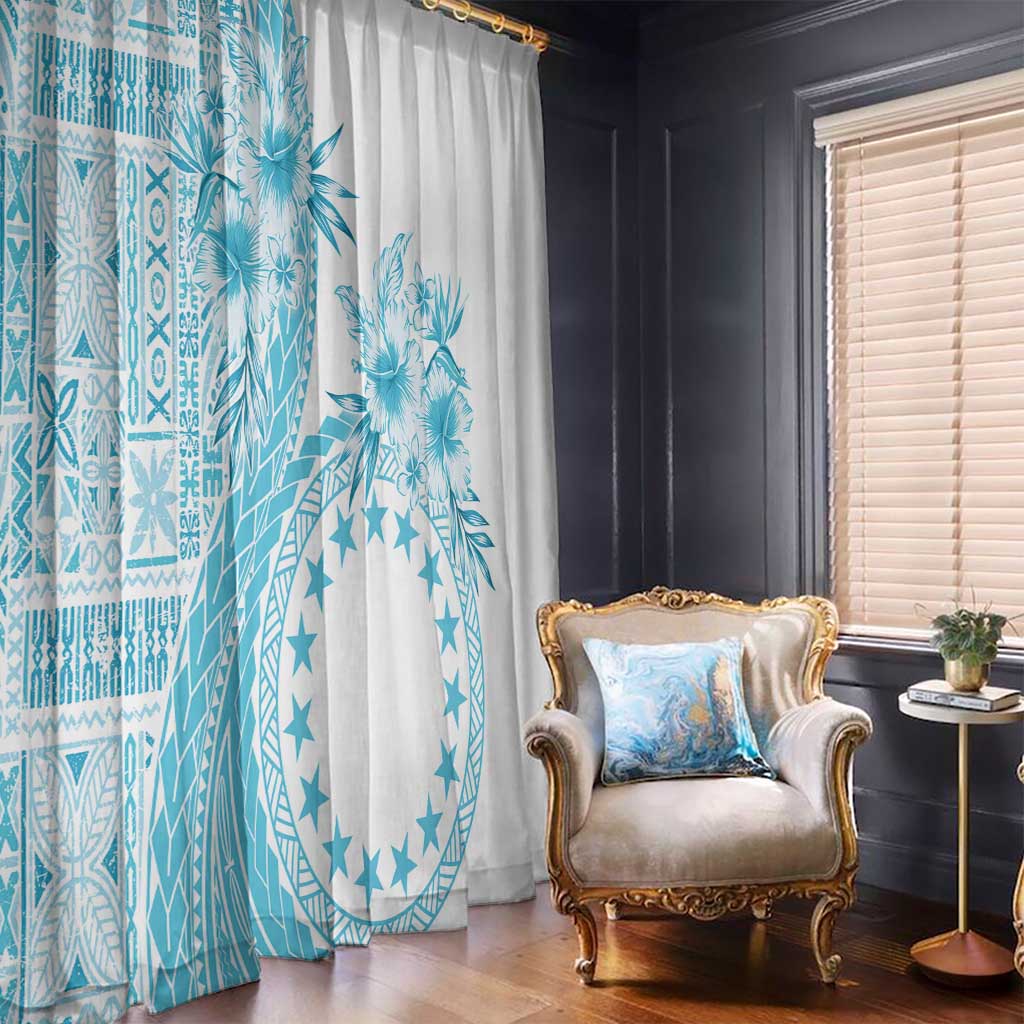 Kia Orana Cook Islands Window Curtain Tiare and Stars - Turquoise LT7 - Polynesian Pride