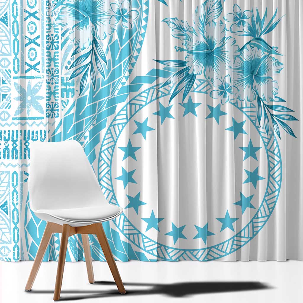 Kia Orana Cook Islands Window Curtain Tiare and Stars - Turquoise LT7 - Polynesian Pride