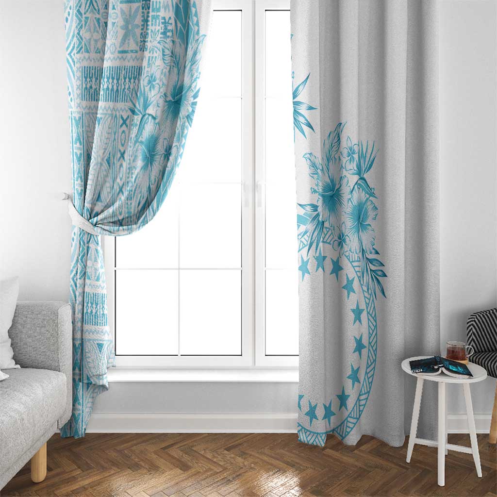 Kia Orana Cook Islands Window Curtain Tiare and Stars - Turquoise LT7 - Polynesian Pride