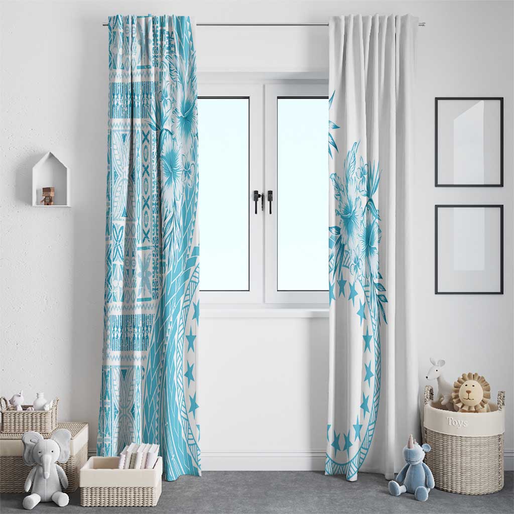 Kia Orana Cook Islands Window Curtain Tiare and Stars - Turquoise LT7 - Polynesian Pride