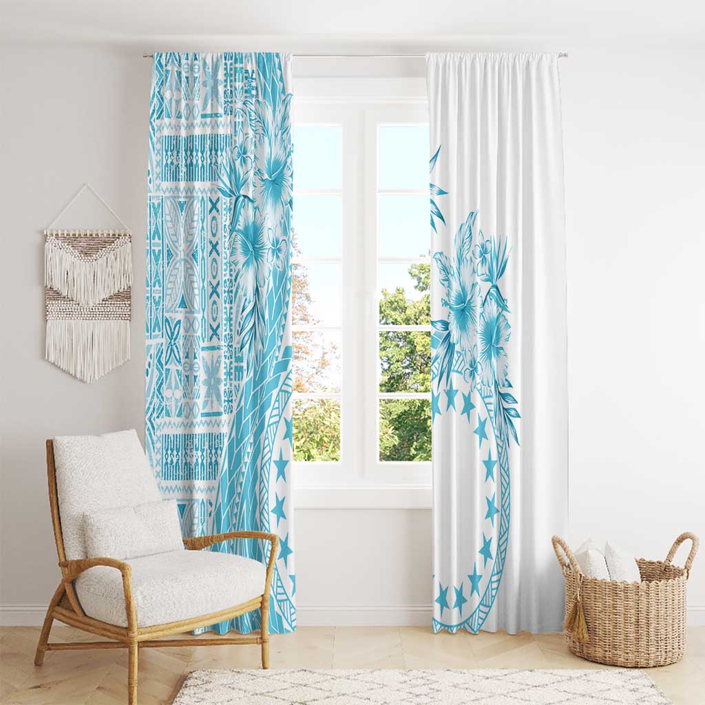 Kia Orana Cook Islands Window Curtain Tiare and Stars - Turquoise LT7 - Polynesian Pride