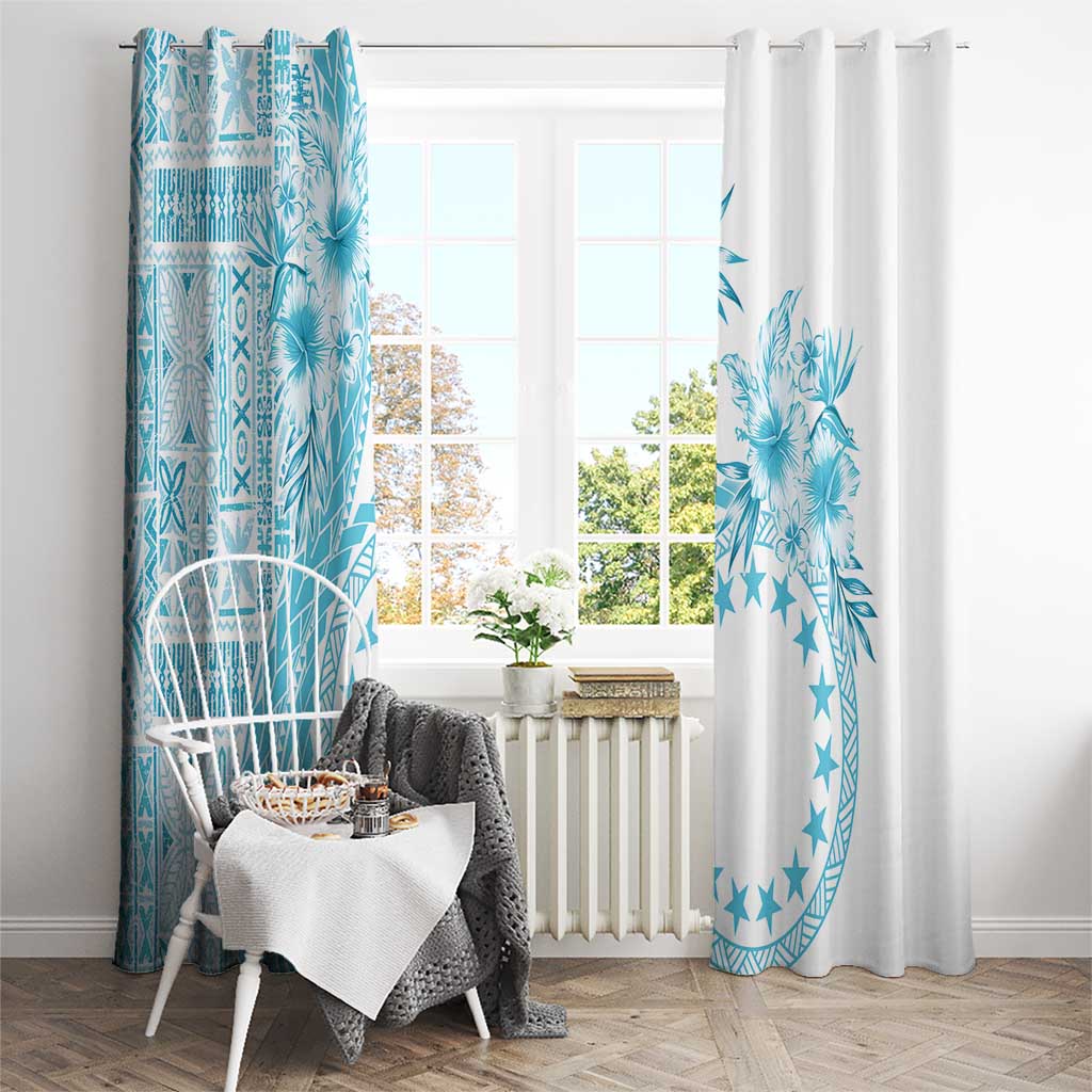 Kia Orana Cook Islands Window Curtain Tiare and Stars - Turquoise LT7 - Polynesian Pride