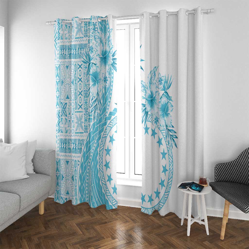 Kia Orana Cook Islands Window Curtain Tiare and Stars - Turquoise LT7 With Grommets Turquoise - Polynesian Pride