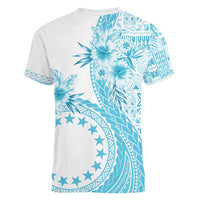 Kia Orana Cook Islands Women V-Neck T-Shirt Tiare and Stars - Turquoise