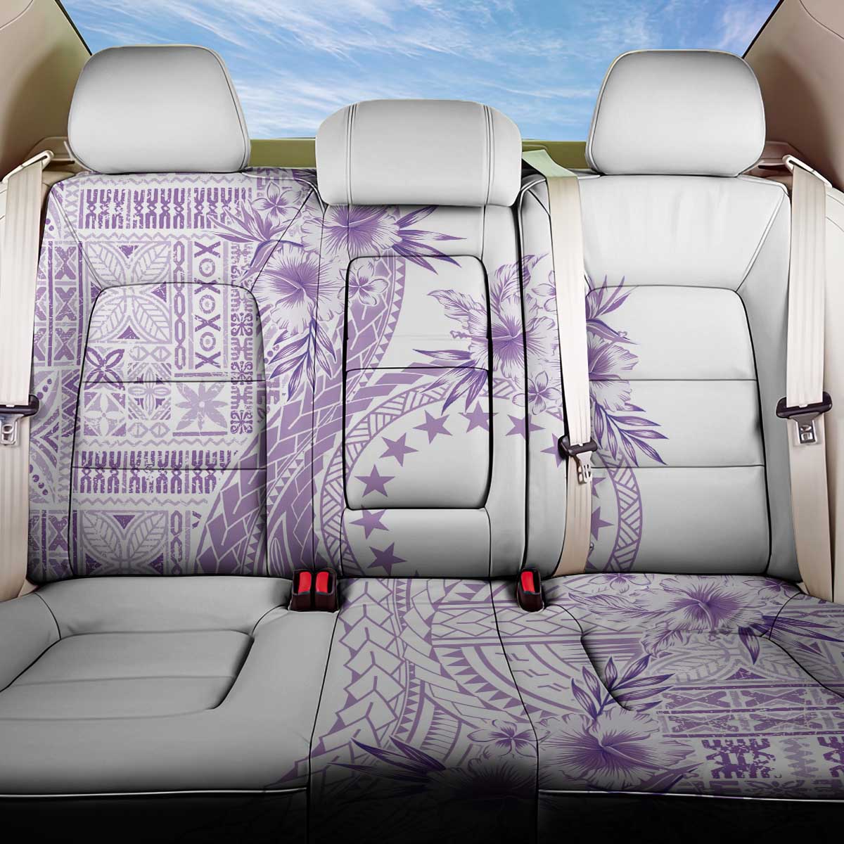 Kia Orana Cook Islands Back Car Seat Cover Tiare and Stars - Lavender