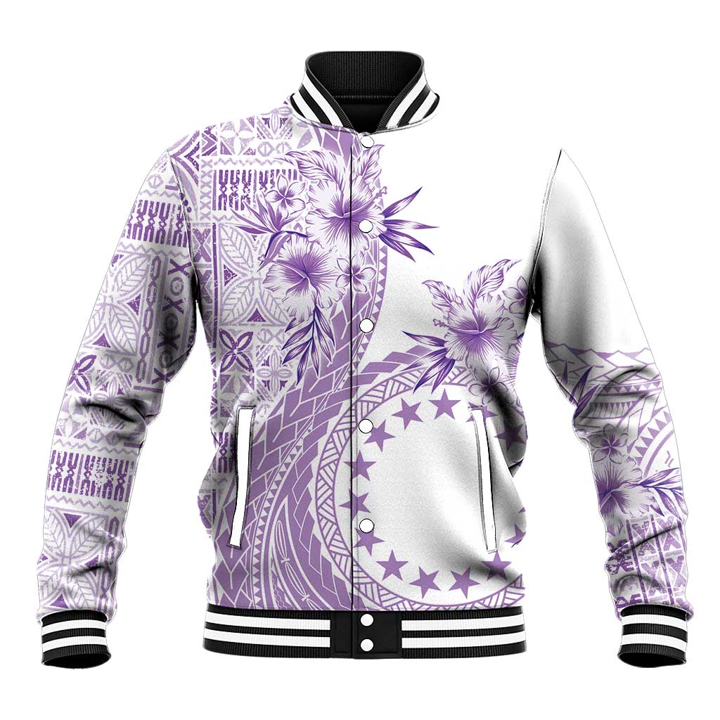 Kia Orana Cook Islands Baseball Jacket Tiare and Stars - Lavender LT7 Unisex Lavender - Polynesian Pride