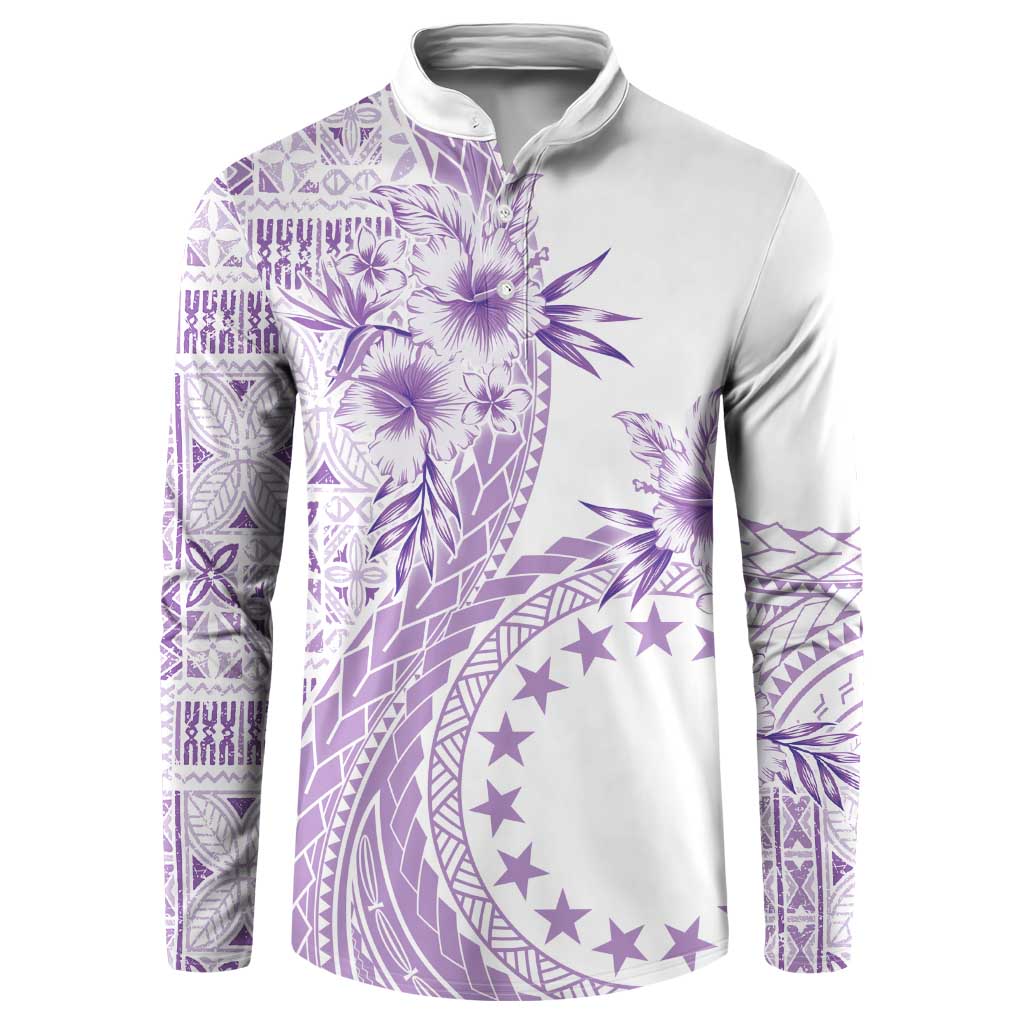 Kia Orana Cook Islands Button Sweatshirt Tiare and Stars - Lavender