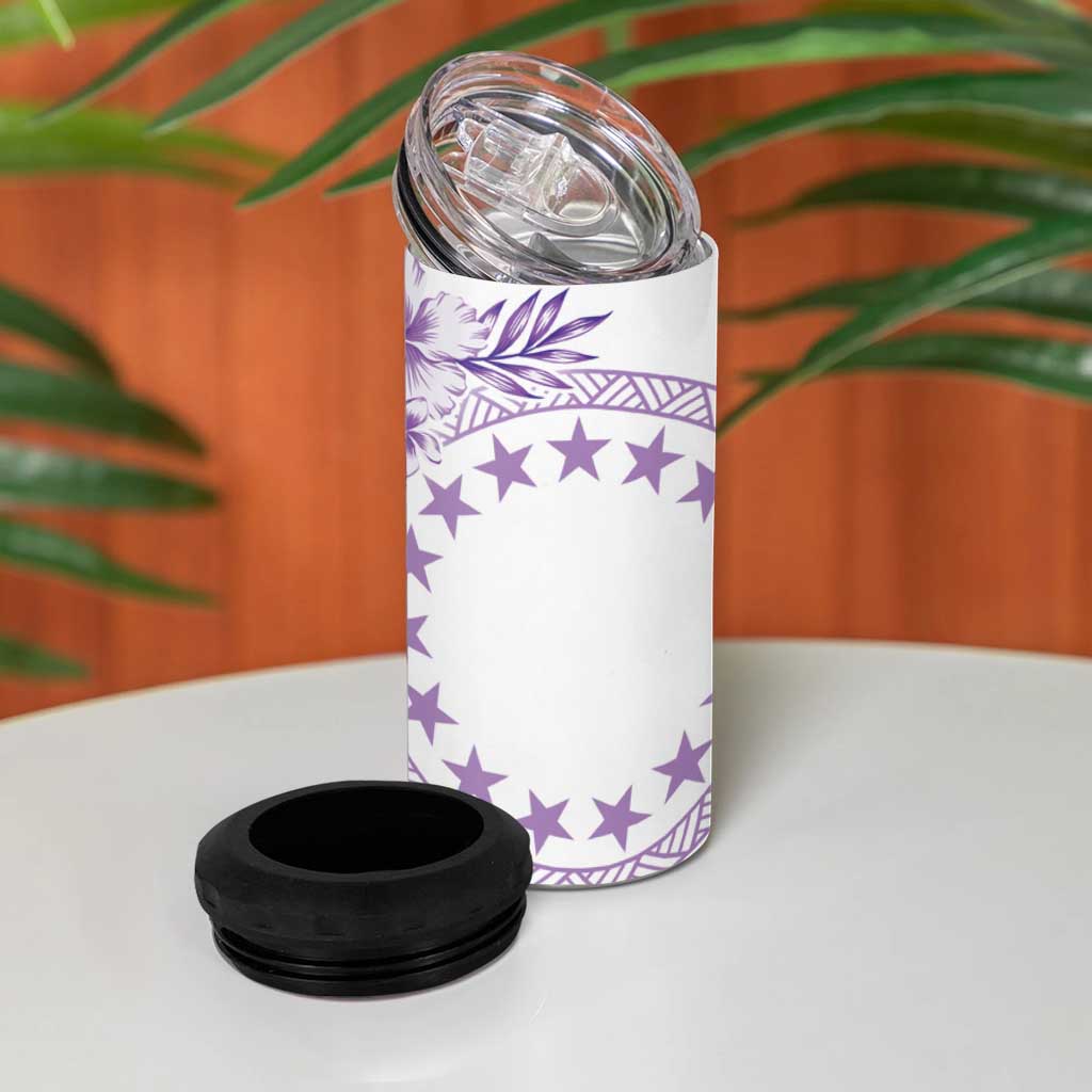 Kia Orana Cook Islands 4 in 1 Can Cooler Tumbler Tiare & Stars - Lavender