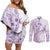 Kia Orana Cook Islands Couples Matching Off Shoulder Short Dress and Long Sleeve Button Shirt Tiare and Stars - Lavender