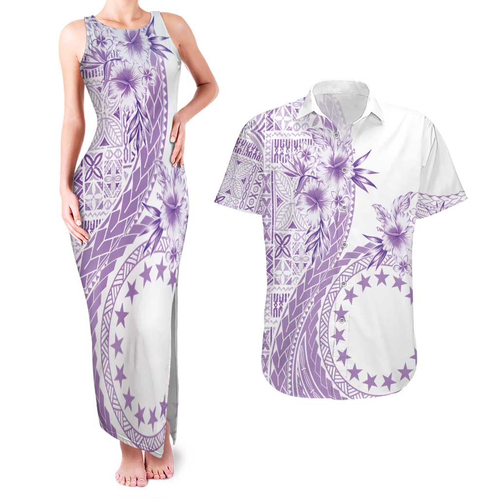 Kia Orana Cook Islands Couples Matching Tank Maxi Dress and Hawaiian Shirt Tiare and Stars - Lavender