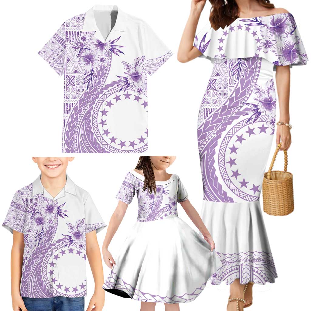 Kia Orana Cook Islands Family Matching Mermaid Dress and Hawaiian Shirt Tiare and Stars - Lavender