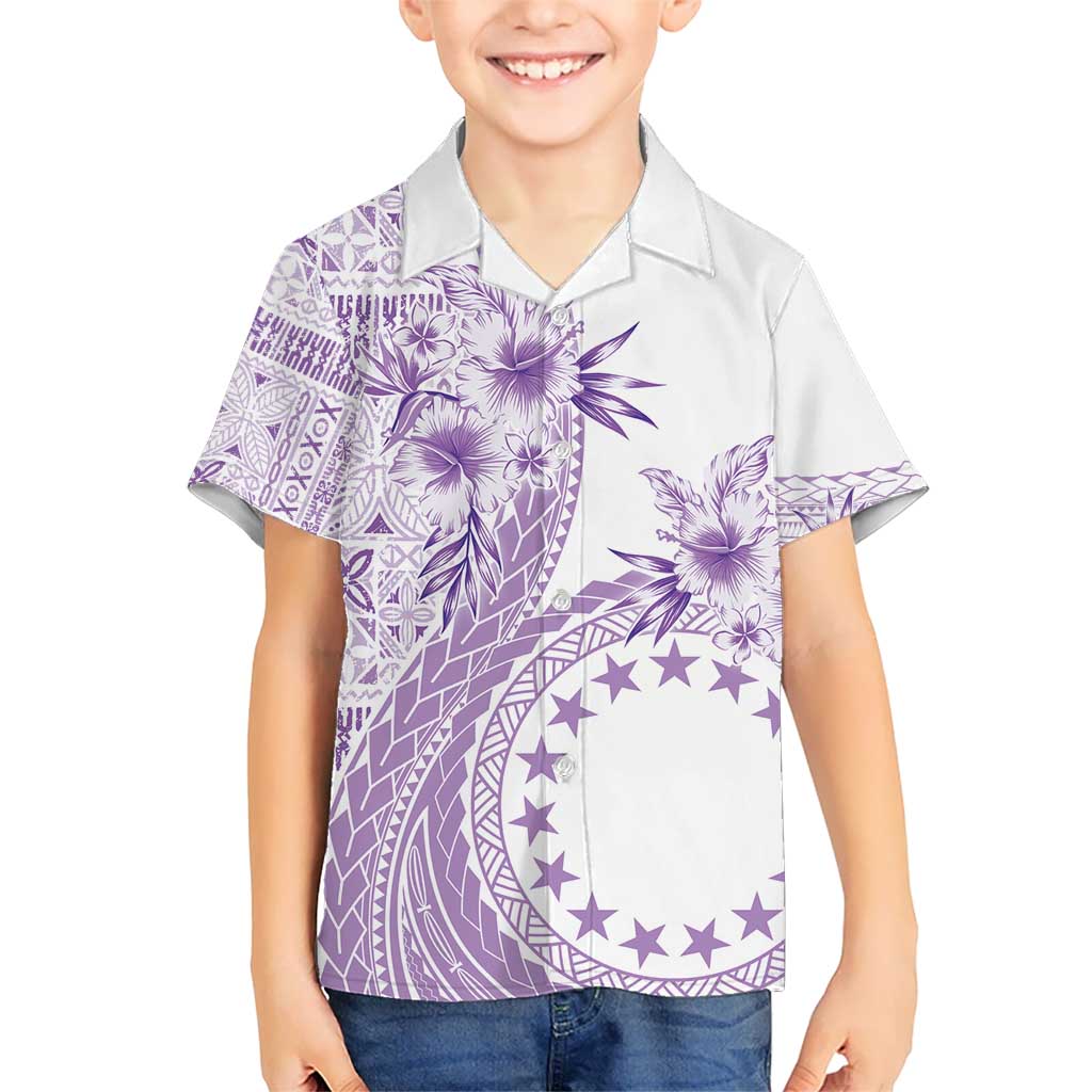 Kia Orana Cook Islands Kid Hawaiian Shirt Tiare and Stars - Lavender