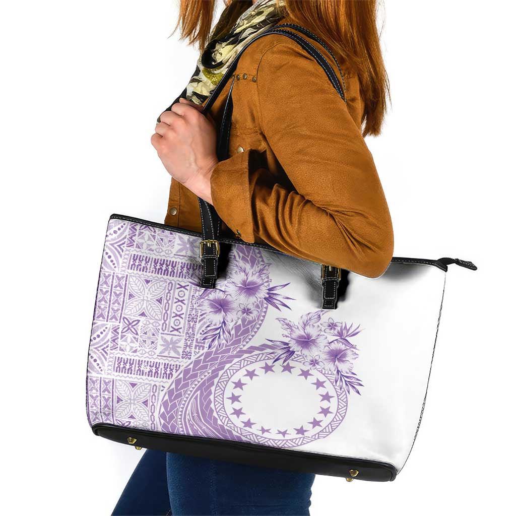 Kia Orana Cook Islands Leather Tote Bag Tiare and Stars - Lavender LT7 Lavender - Polynesian Pride