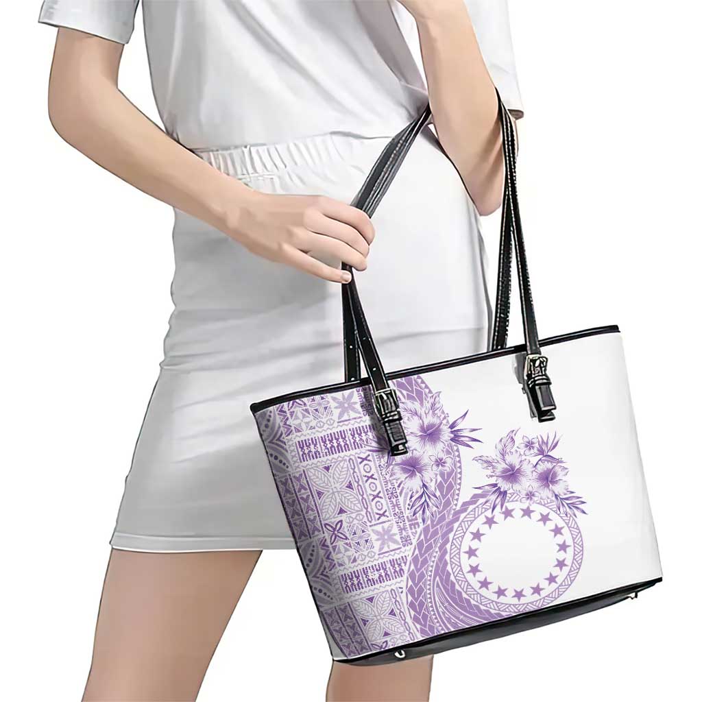 Kia Orana Cook Islands Leather Tote Bag Tiare and Stars - Lavender LT7 - Polynesian Pride