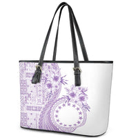 Kia Orana Cook Islands Leather Tote Bag Tiare and Stars - Lavender LT7 - Polynesian Pride