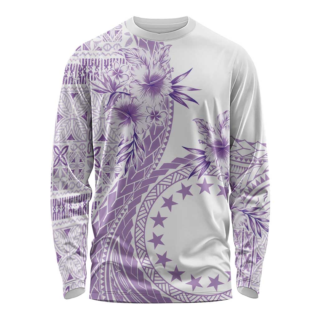 Kia Orana Cook Islands Long Sleeve Shirt Tiare and Stars - Lavender