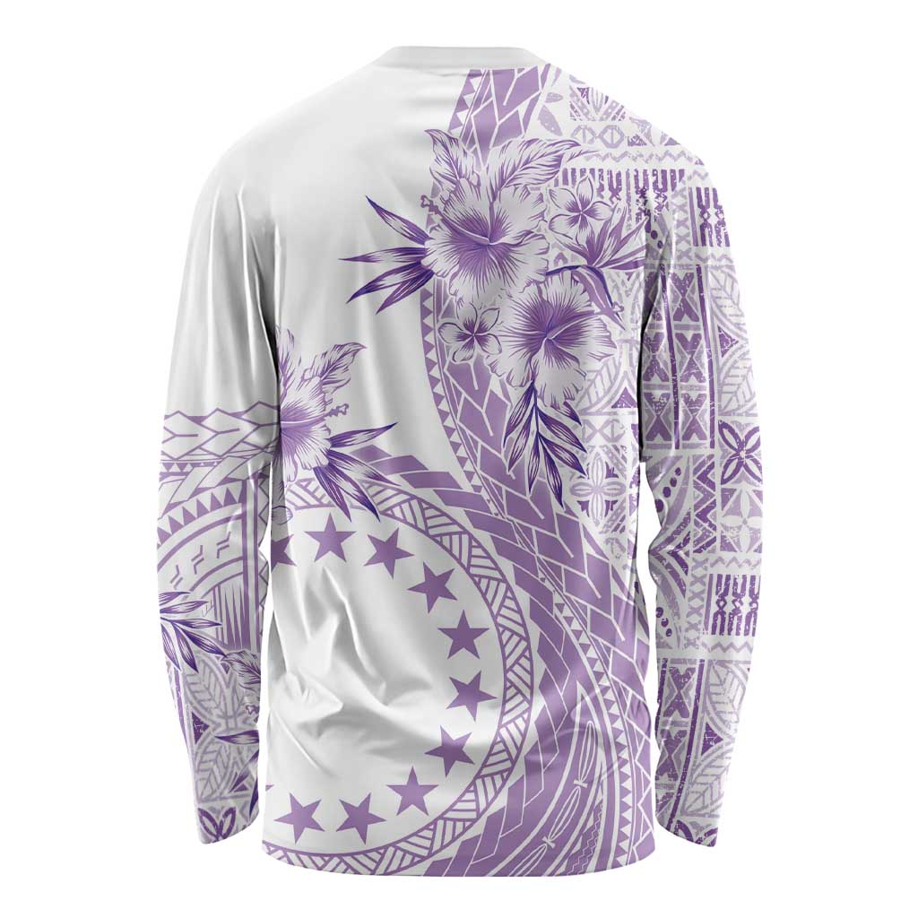 Kia Orana Cook Islands Long Sleeve Shirt Tiare and Stars - Lavender