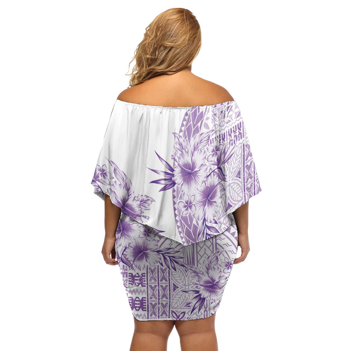 Kia Orana Cook Islands Off Shoulder Short Dress Tiare and Stars - Lavender LT7 - Polynesian Pride