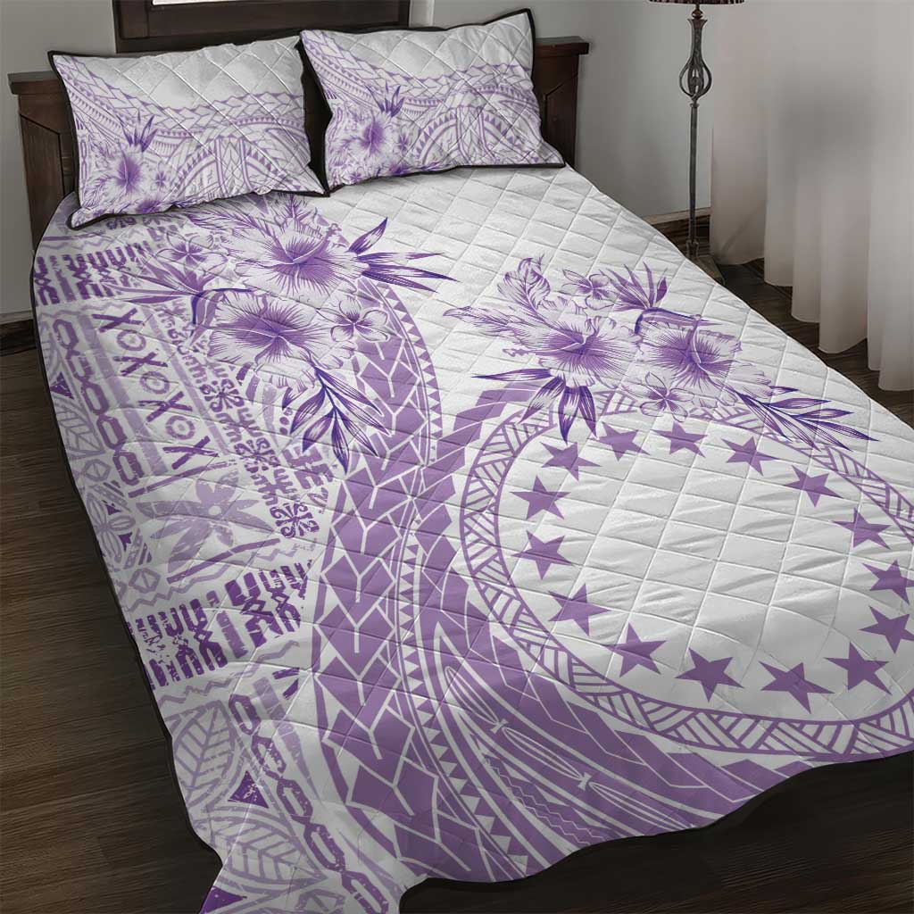 Kia Orana Cook Islands Quilt Bed Set Tiare and Stars - Lavender