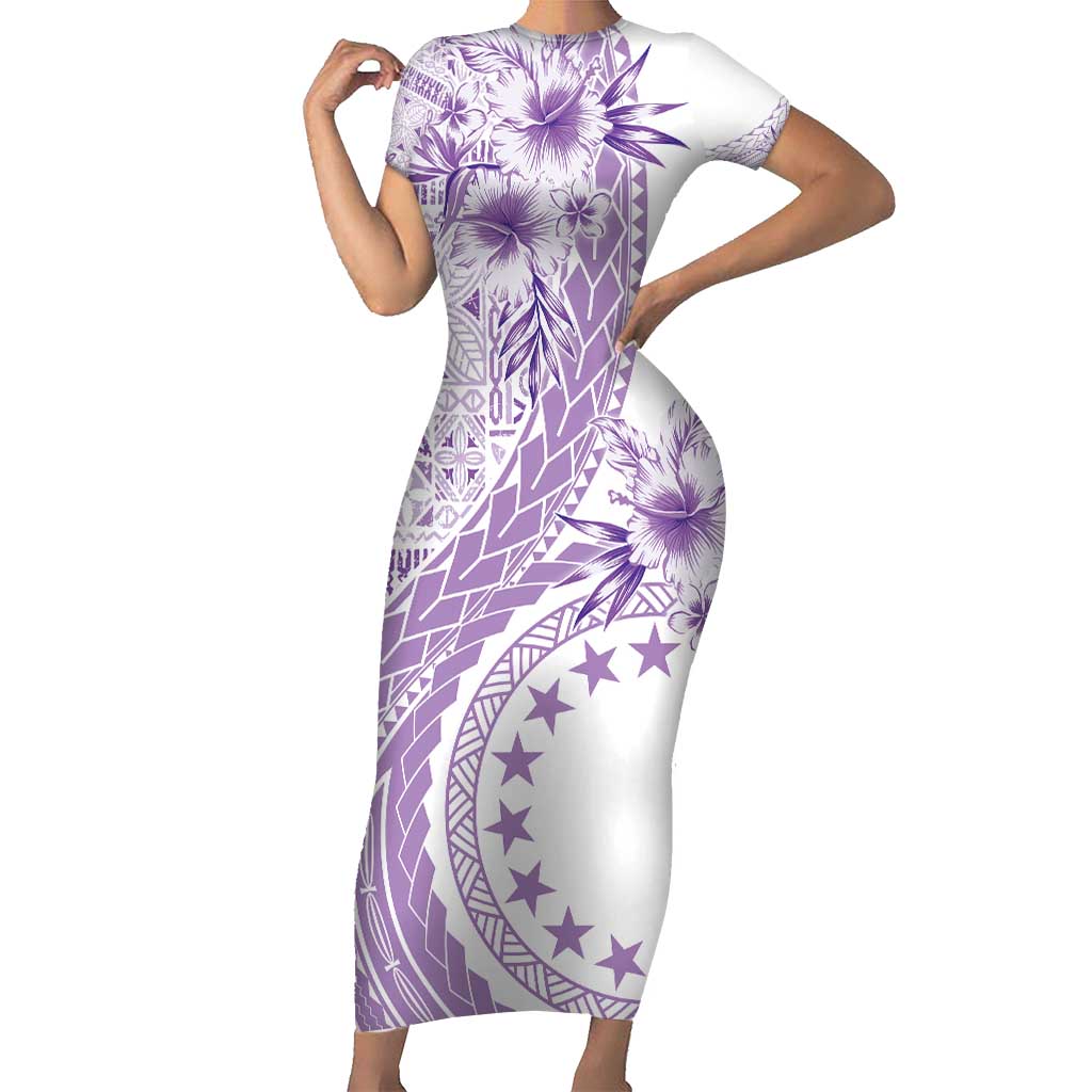 Kia Orana Cook Islands Short Sleeve Bodycon Dress Tiare and Stars - Lavender