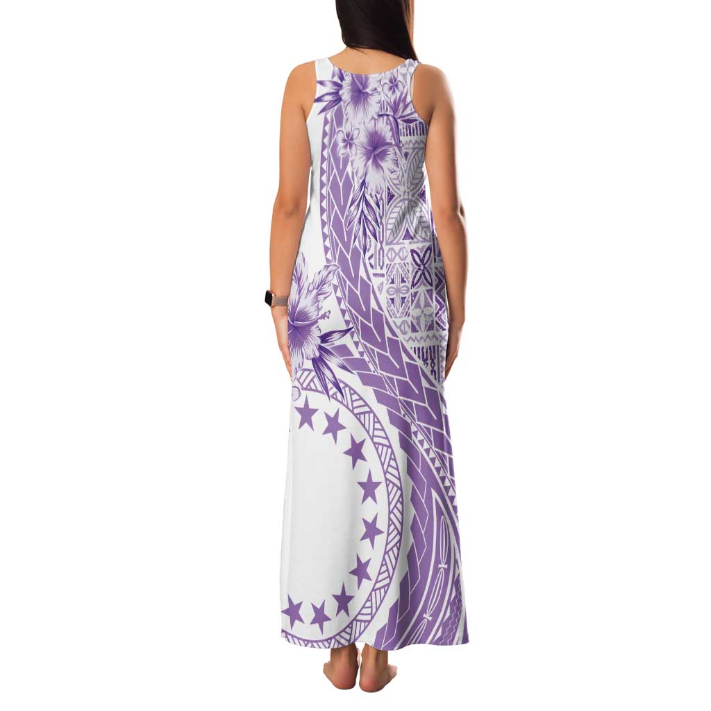 Kia Orana Cook Islands Tank Maxi Dress Tiare and Stars - Lavender LT7 - Polynesian Pride