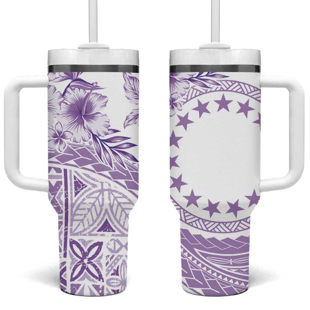 Kia Orana Cook Islands Tumbler With Handle Tiare & Stars - Lavender LT7 One Size: 40 oz Lavender - Polynesian Pride