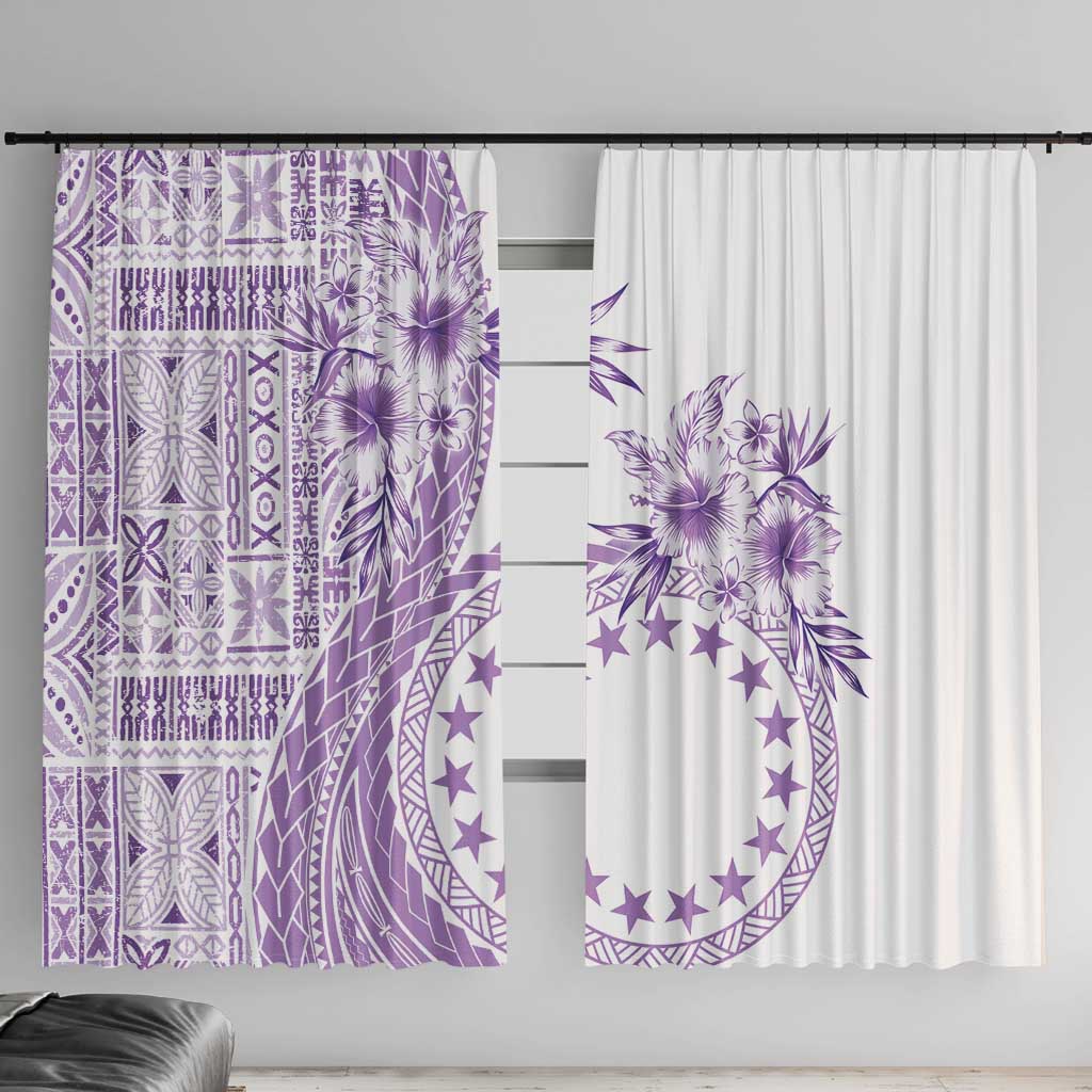 Kia Orana Cook Islands Window Curtain Tiare and Stars - Lavender LT7 With Hooks Lavender - Polynesian Pride