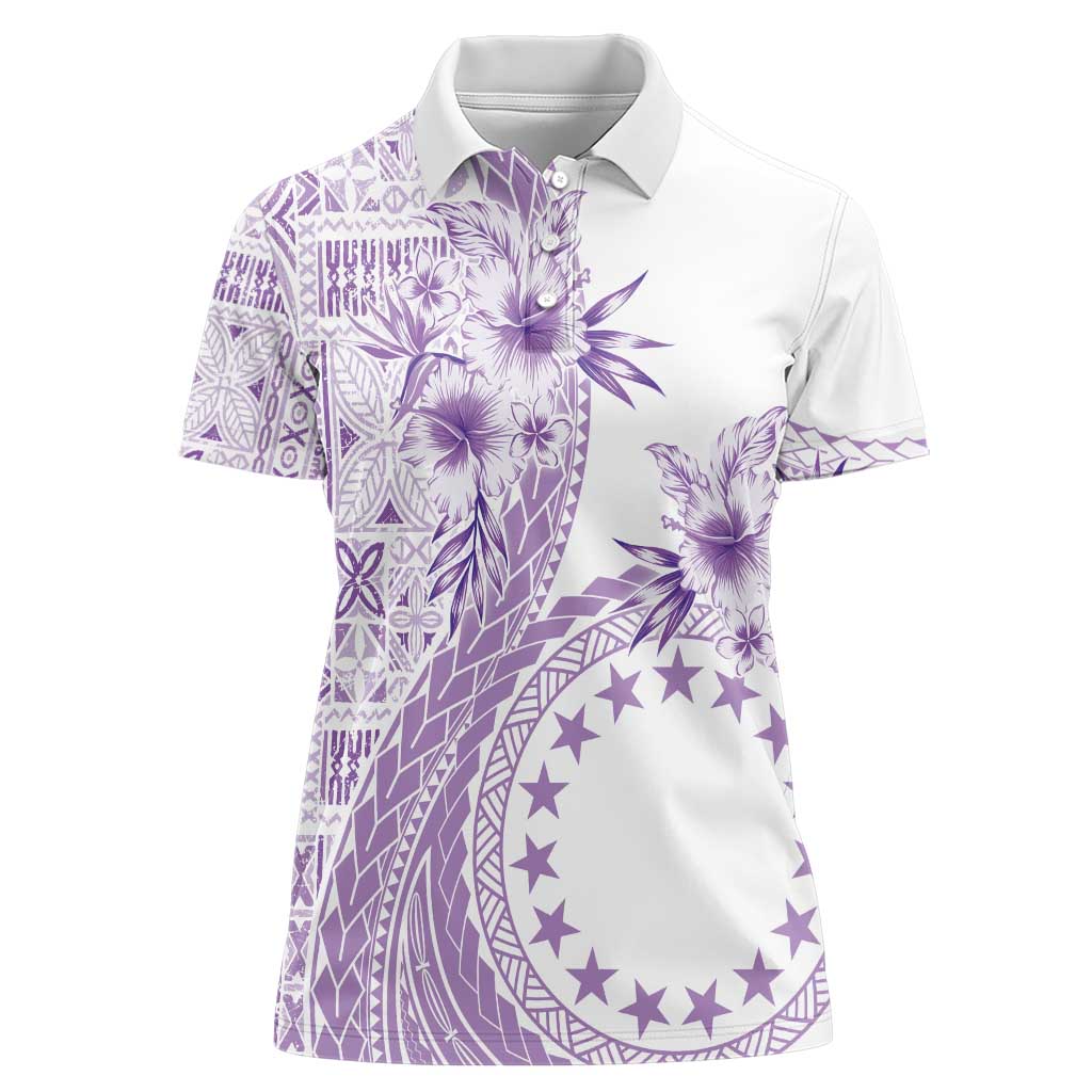 Kia Orana Cook Islands Women Polo Shirt Tiare and Stars - Lavender