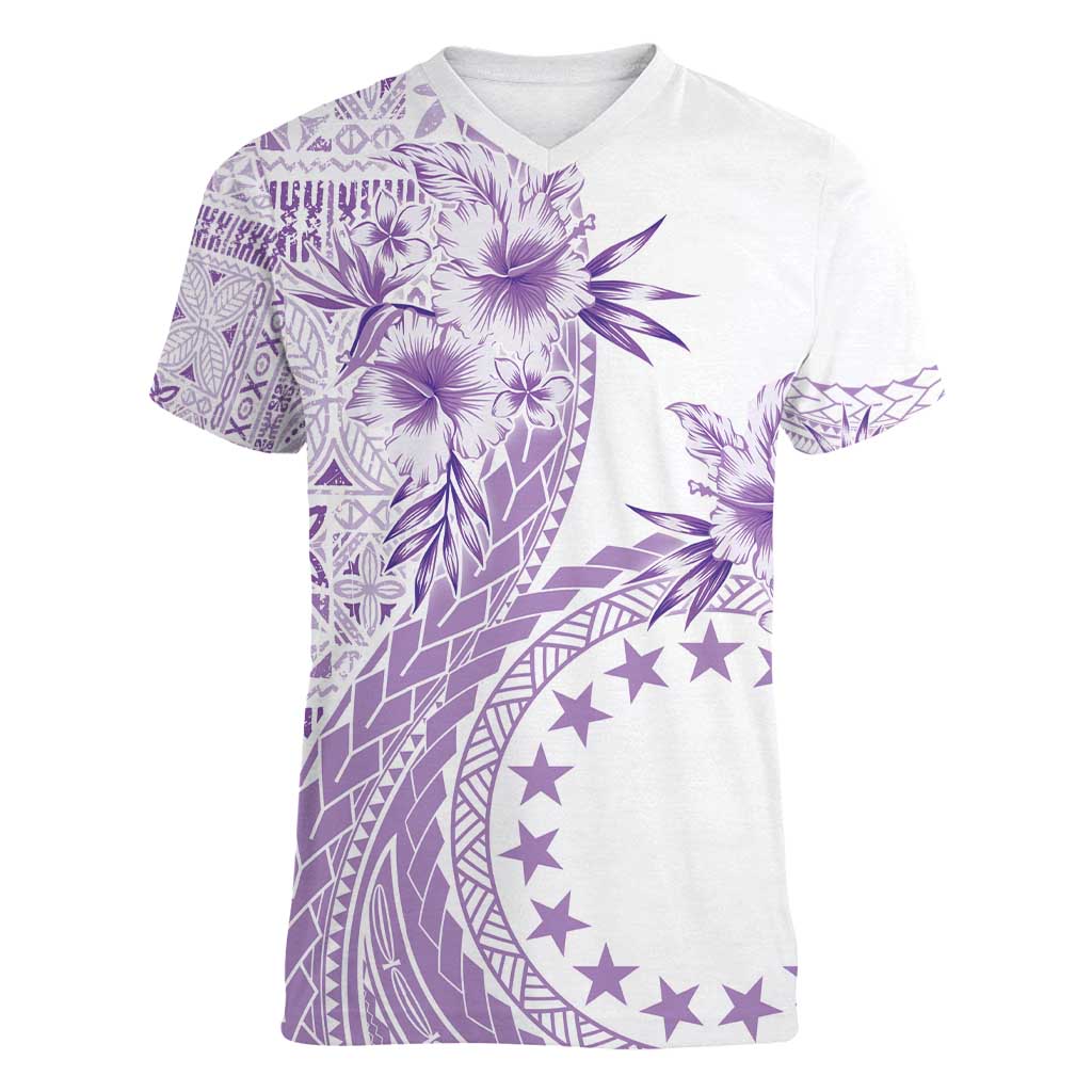 Kia Orana Cook Islands Women V-Neck T-Shirt Tiare and Stars - Lavender