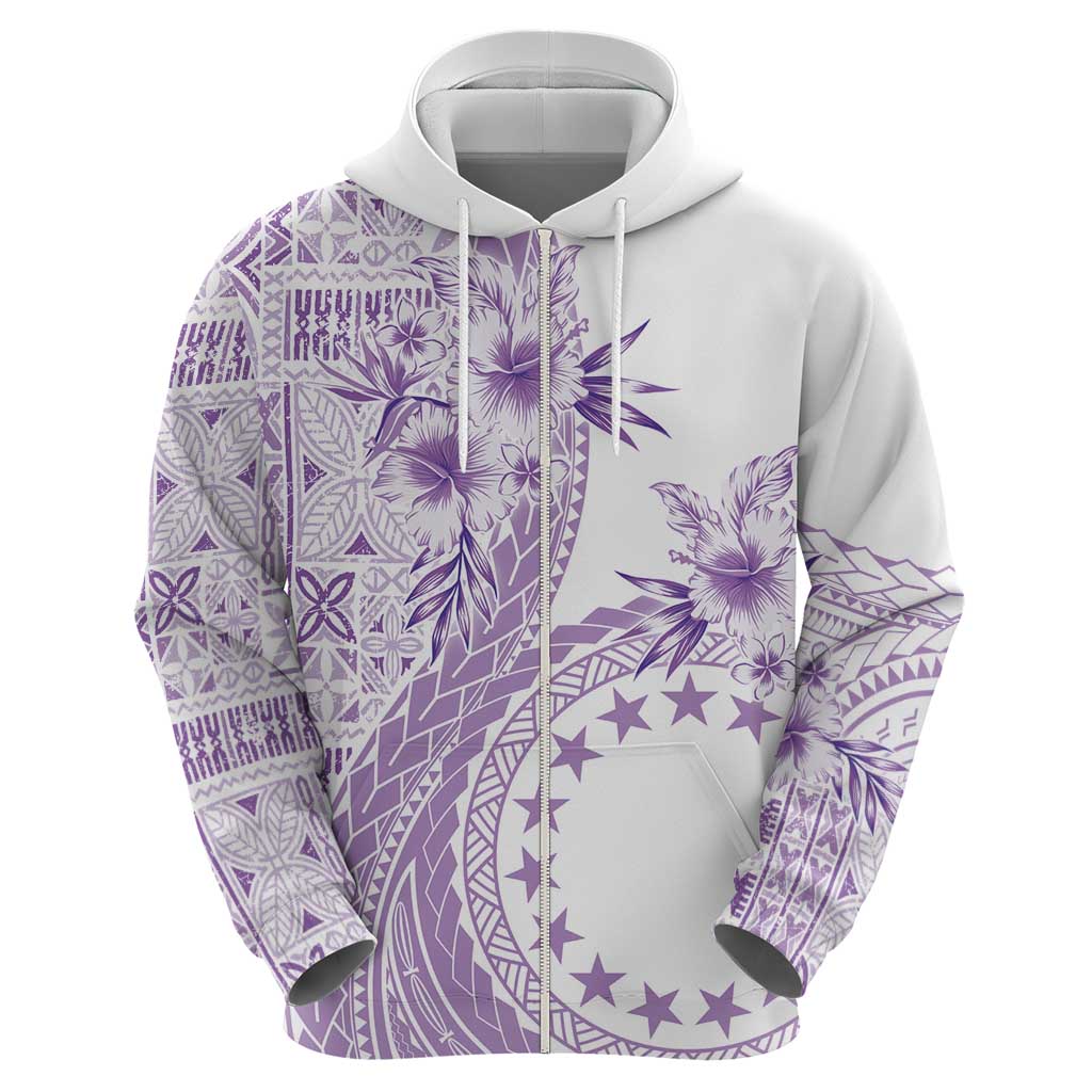 Kia Orana Cook Islands Zip Hoodie Tiare and Stars - Lavender