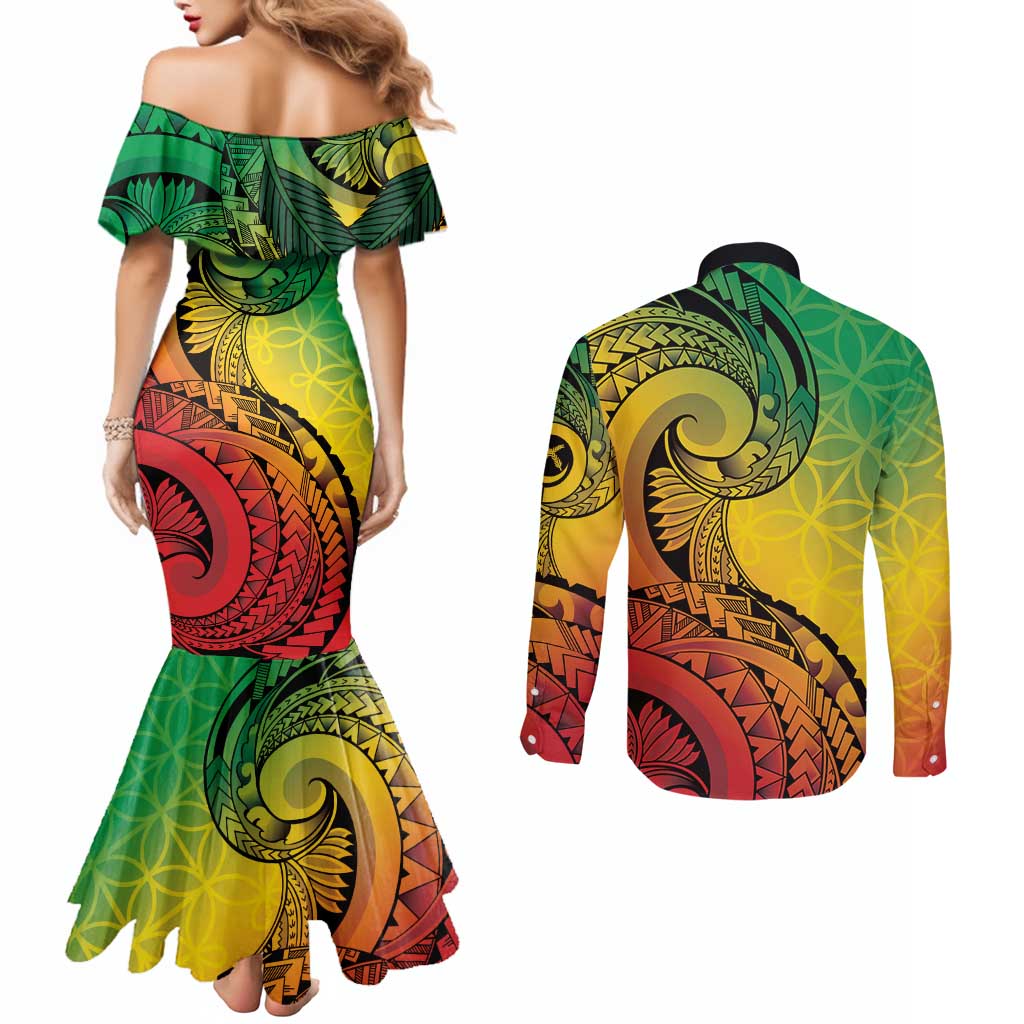 Vanuatu 45th Independence Anniversary Couples Matching Mermaid Dress and Long Sleeve Button Shirt Ni-Van Sandroing LT7 - Polynesian Pride