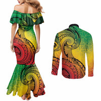 Vanuatu 45th Independence Anniversary Couples Matching Mermaid Dress and Long Sleeve Button Shirt Ni-Van Sandroing LT7 - Polynesian Pride