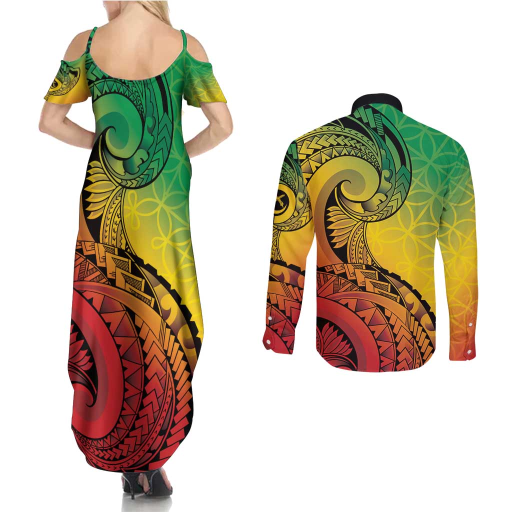 Vanuatu 45th Independence Anniversary Couples Matching Summer Maxi Dress and Long Sleeve Button Shirt Ni-Van Sandroing LT7 - Polynesian Pride