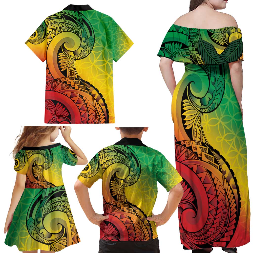 Vanuatu 45th Independence Anniversary Family Matching Off Shoulder Maxi Dress and Hawaiian Shirt Ni-Van Sandroing - Polynesian Pride