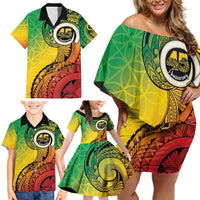 Vanuatu 45th Independence Anniversary Family Matching Off Shoulder Short Dress and Hawaiian Shirt Ni-Van Sandroing - Polynesian Pride