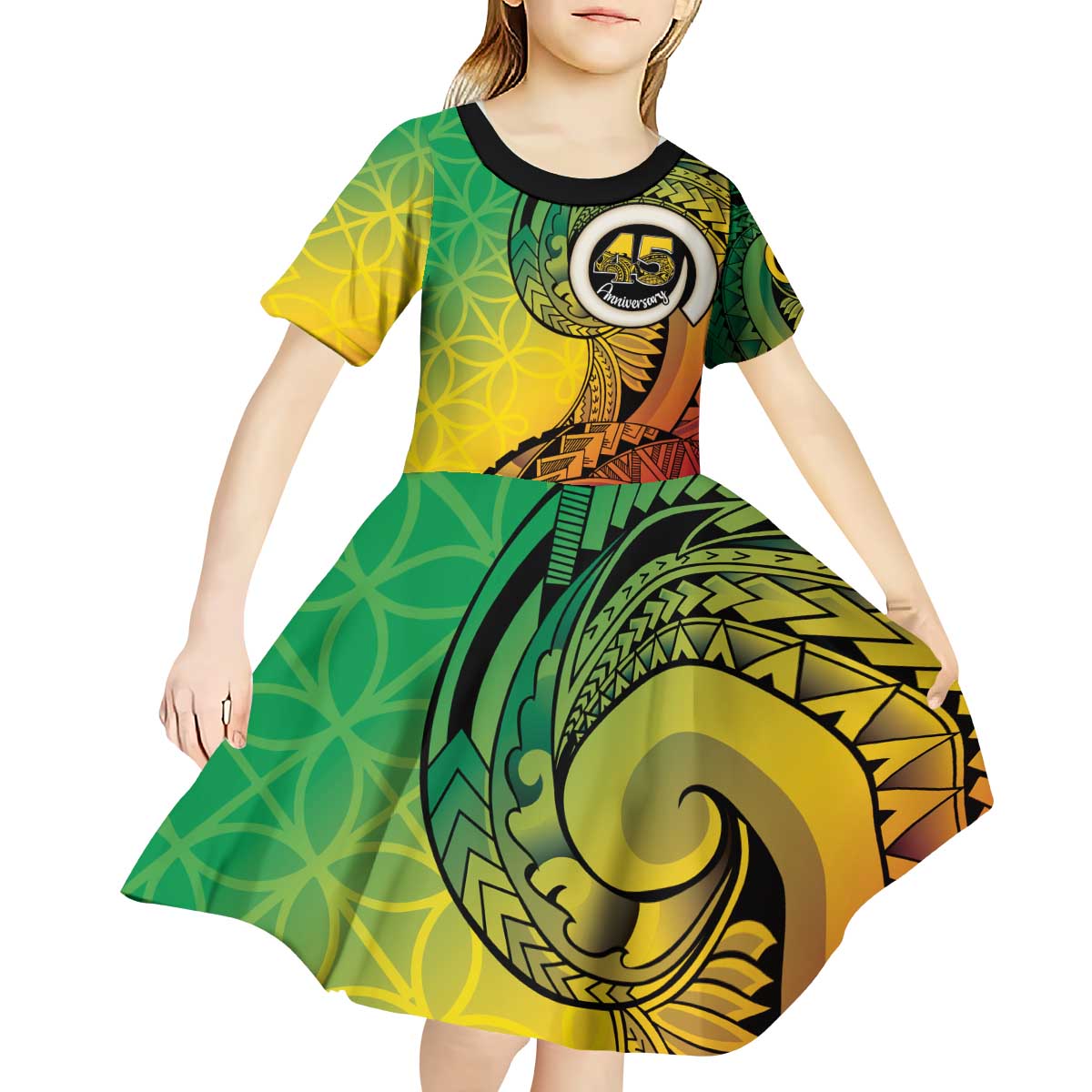 Vanuatu 45th Independence Anniversary Kid Short Sleeve Dress Ni-Van Sandroing - Polynesian Pride