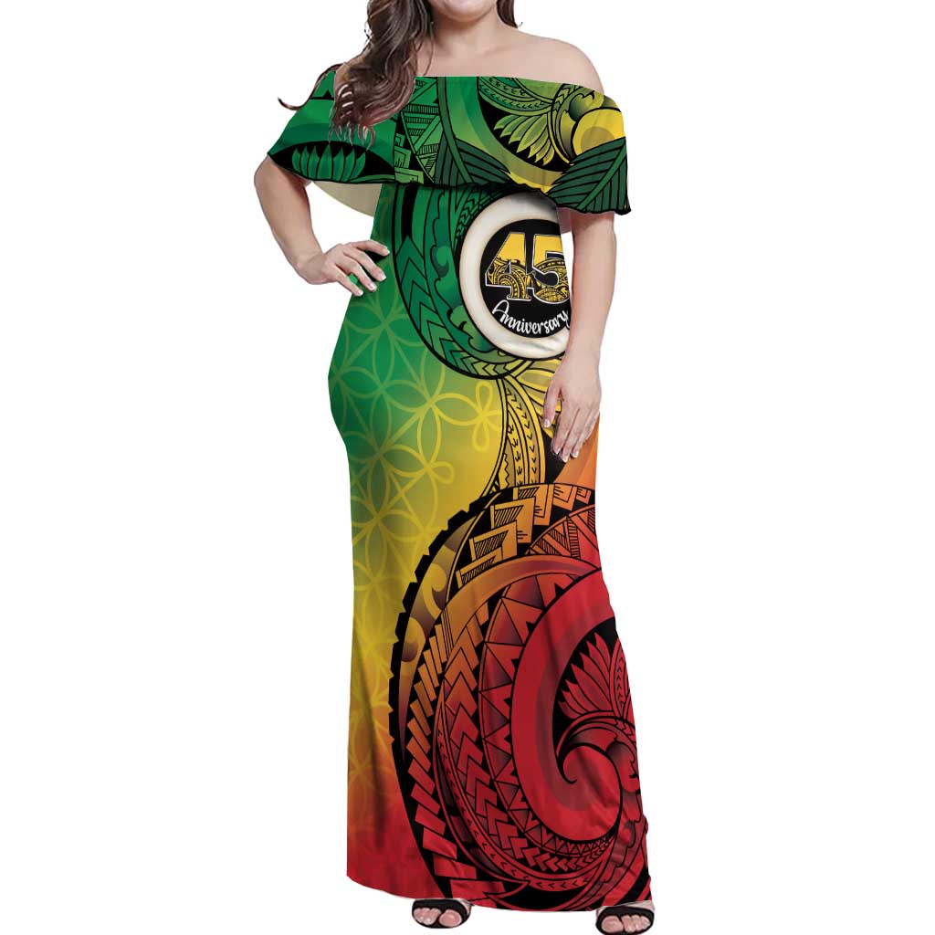 Vanuatu 45th Independence Anniversary Off Shoulder Maxi Dress Ni-Van Sandroing LT7 Women Colorful - Polynesian Pride