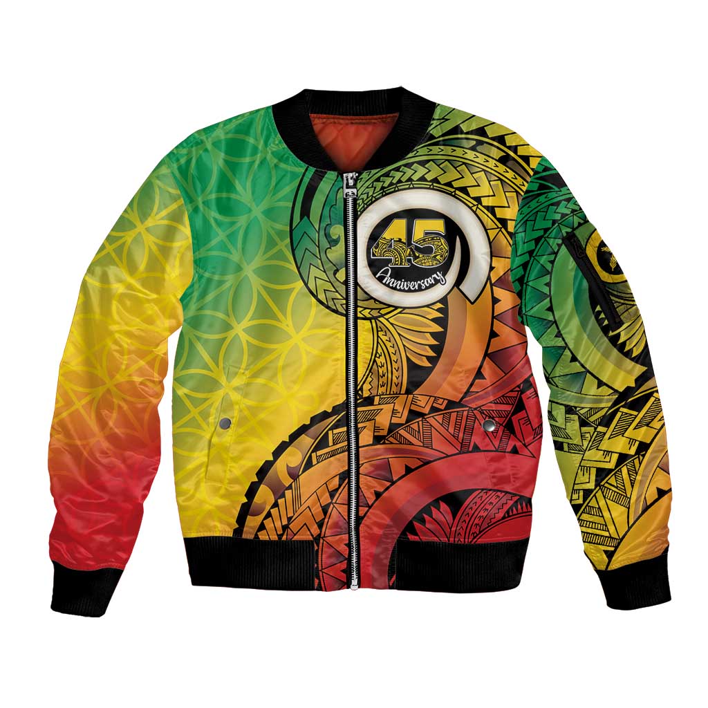 Vanuatu 45th Independence Anniversary Sleeve Zip Bomber Jacket Ni-Van Sandroing - Polynesian Pride