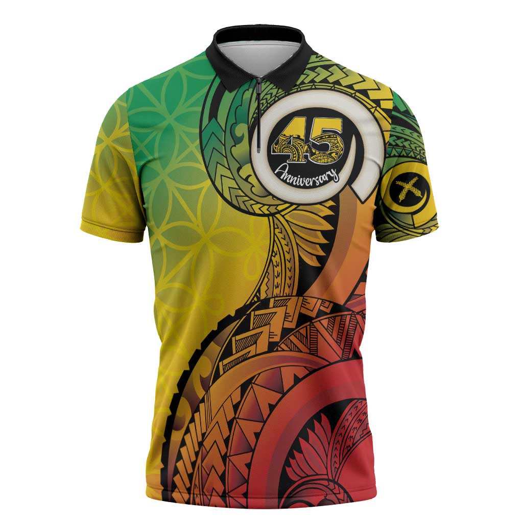 Vanuatu 45th Independence Anniversary Zipper Polo Shirt Ni-Van Sandroing LT7 Colorful - Polynesian Pride