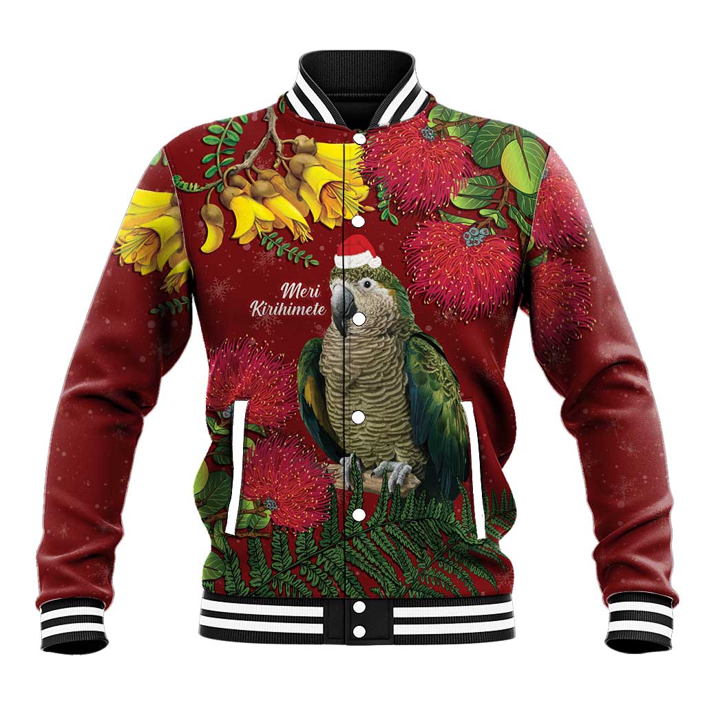 Kakapo Bird New Zealand Baseball Jacket Floral Christmas LT7 Unisex Red - Polynesian Pride