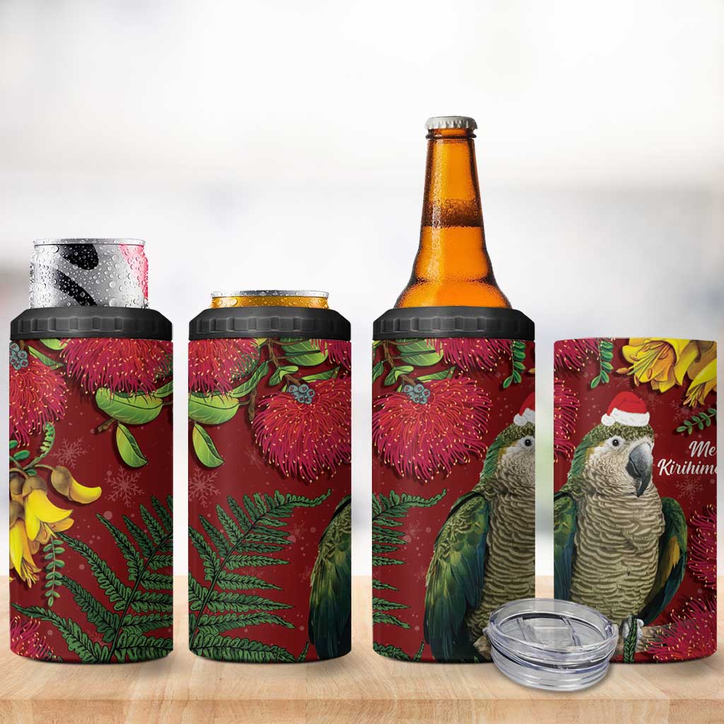 Kakapo Bird New Zealand 4 in 1 Can Cooler Tumbler Floral Christmas