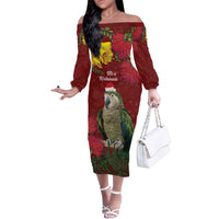 Kakapo Bird New Zealand Family Matching Off The Shoulder Long Sleeve Dress and Hawaiian Shirt Floral Christmas
