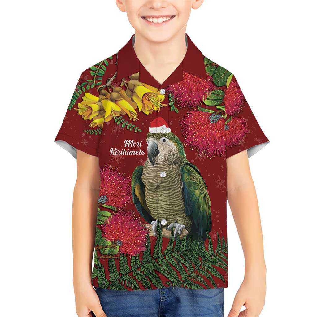 Kakapo Bird New Zealand Kid Hawaiian Shirt Floral Christmas