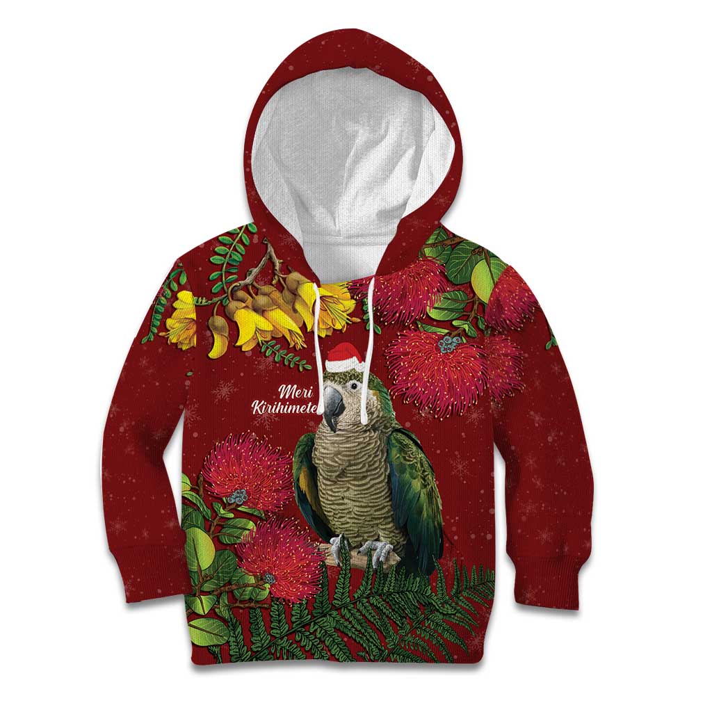 Kakapo Bird New Zealand Kid Hoodie Floral Christmas